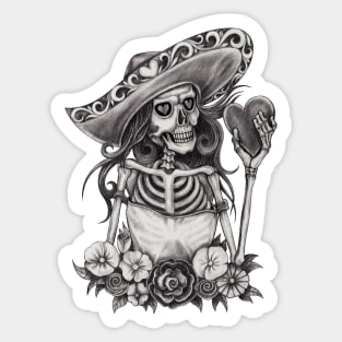 Sketch Skeleton Love Heart Sticker